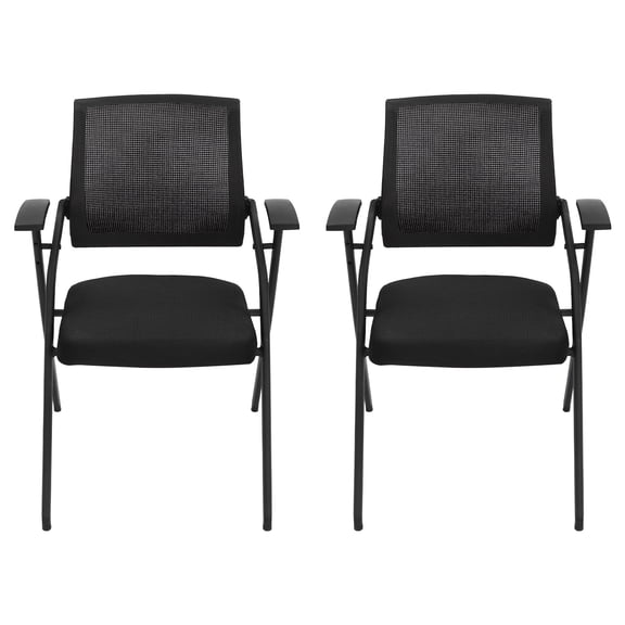 Folding Office Reception Guest Chair Set of 2, Mesh Net Reception Chair for Waiting Conference Room Blak
