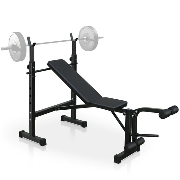 Folding Olympic Weight Bench with Squat Rack, 330 LBS Capacity Adjustable Workout Bench, Multi-Function Gym Equipment for Full-Body Home Fitness