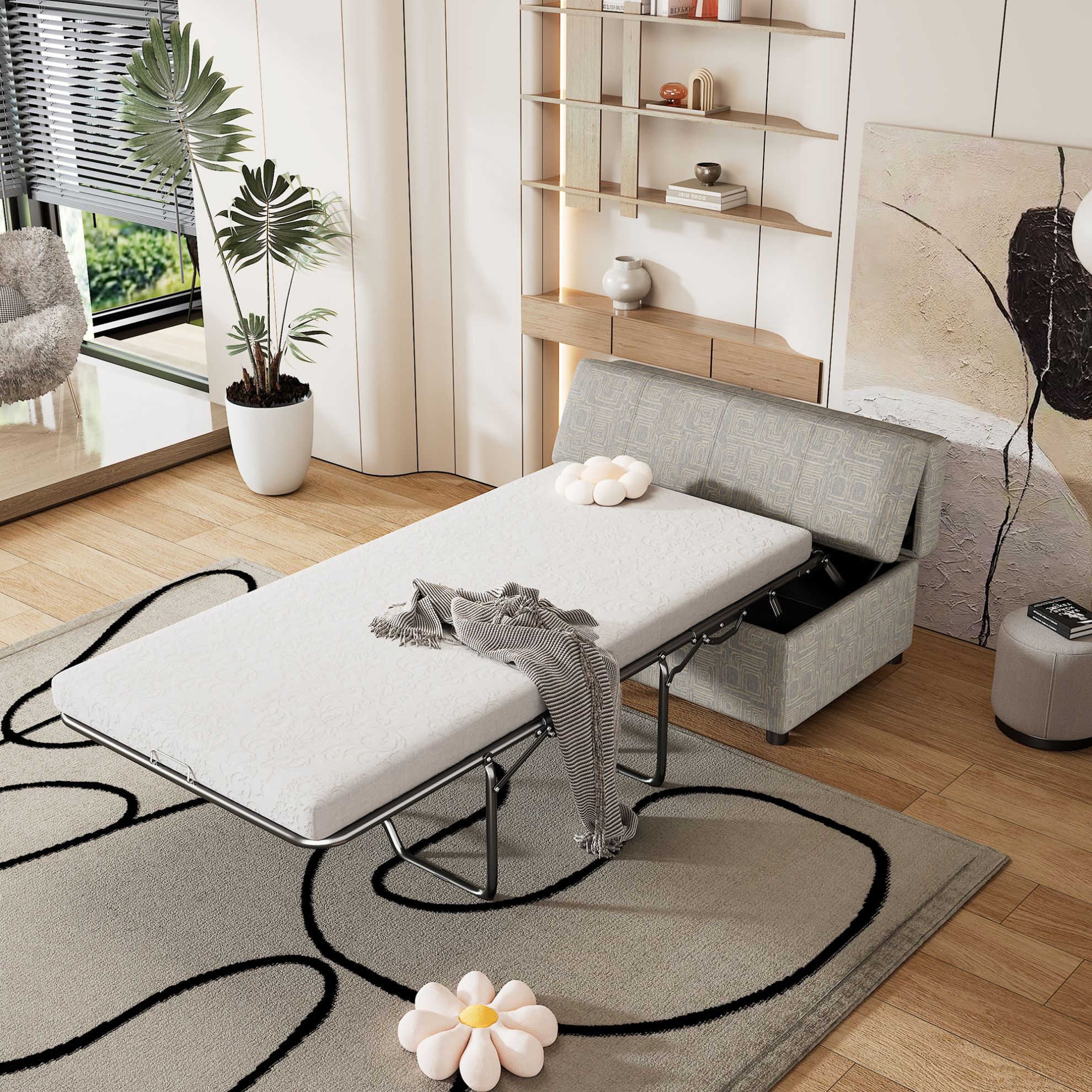 Folding Ottoman Bed,Fold Out Sleeper Bed with Mattress,Convertible