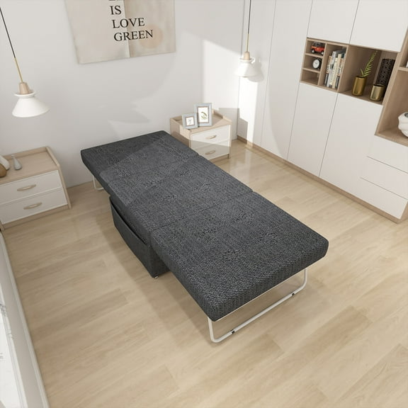 Folding Ottoman Bed with Adjustable Backrest, Modern Futon Couch, Convertible Chair into Sofa Bed for Living Room Apartment Office Small Space