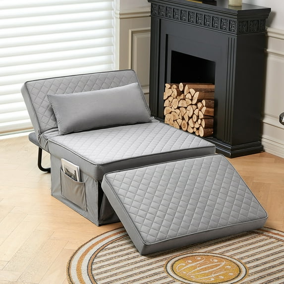 Folding Ottoman Sofa Bed, Convertible Chair 4 in 1 Multi-Function, Sleeper Sofa with Adjustable Backrest, Convertible Sofa Bed for Living Room Apartment Office, Imitation Flannel, Grey