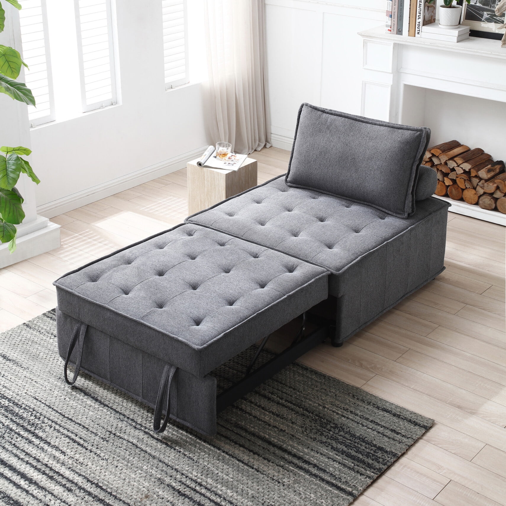 Folding Ottoman Sofa Bed, Convertible Sleeper Chair with Removable