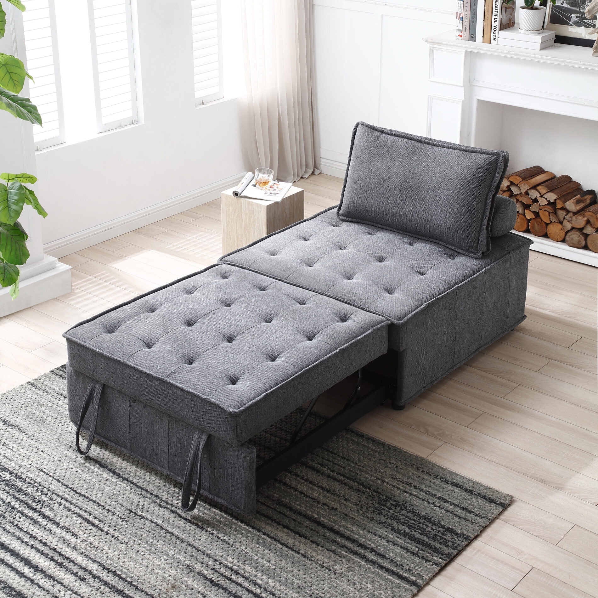 Folding Ottoman Sofa Bed, Convertible Sleeper Chair with Removable