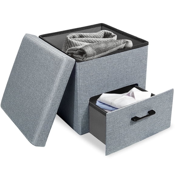Stelive 16" Storage Ottoman Cube, 35L Foldable Footrest Bench, Easy Assembly, Soft Oxford Fabric (Grey, 15.75"x15.75"x15.75")