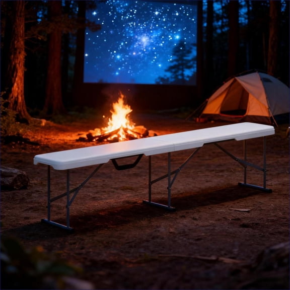 Folding Outdoor Benches, 2 Pack 6 ft Portable for Camping Picnics Sports | HDPE,Metal | snow white