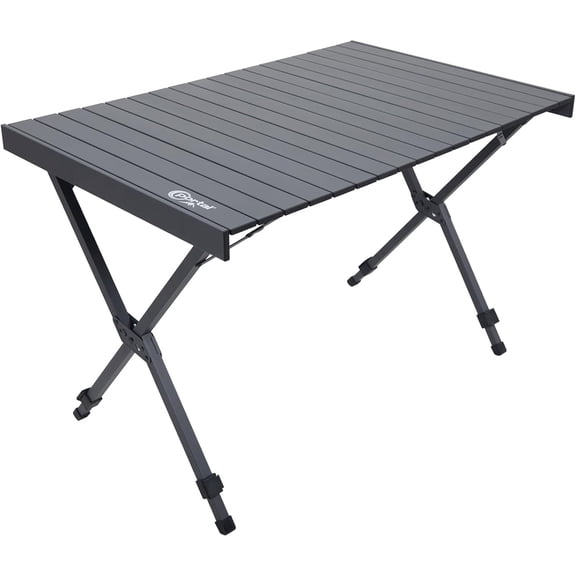 Folding Outdoor Camping Table with Adjustable Height, Aluminum Roll-Up Top and Carry Bag, Big Large Portable Tables for Picnic, BBQ and Tailgating, Dark Gray