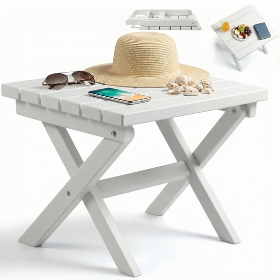 Folding Outdoor Side Table, HDPE Adirondack Side Table, Portable Outdoor End Table, Weather-Resistant for Camping, RV, Poolside, Garden, Indoor & Outdoor Use