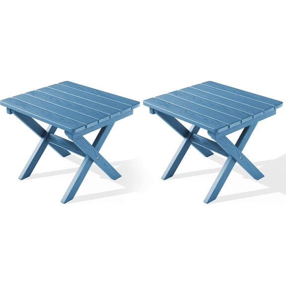 Folding Outdoor Side Table Set of 2, Portable Adirondack Side Table, Navy