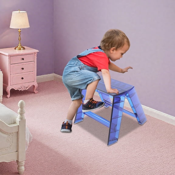 Folding PC Step Ladder, 2 Steps Stool For Indoor Outdoor Library Kitchen, Blue