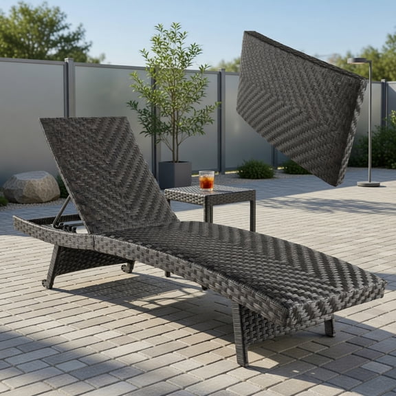 Folding Padded PE Rattan Chaise Lounge with Adjustable Backrest, Quick-Dry Foam Cushion & Heavy-Duty Metal Frame All-Weather Outdoor Lounge Chair for Pool, Deck & Patio
