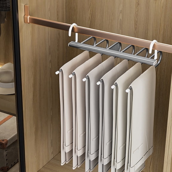 Folding Pants Hanger for Closet - Multi Layer Trouser Rack Telescopic Space Saving Hanger - Aluminum Alloy Non Slip Clothes Organizer for Home Travel - Horizontal Vertical Hanging Closet Organizer