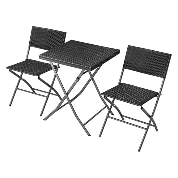 Folding Patio Bistro Set 3 Pieces - Outdoor Table and Chairs for Small Spaces - Black Wicker Bistro Set for Balcony, Porch, Backyard - All Weather