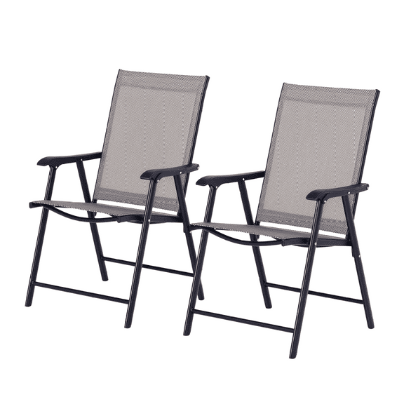 Folding Patio Chairs 2-Piece Set, Outdoor Camping Chairs with Armrests, Breathable Mesh, Portable Lawn Chairs for Yard, Garden, Concerts - 242 lbs Capacity