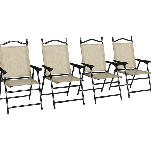 Folding Patio Chairs , 4 Adult In Beige. Metal Frame With . Breathable Mesh Seat. & Rust-. Two Person Capacity, 528 Lbs. Distinctive . Antique Design For Garden. Slat Seat Drain 4 Adults, Beige
