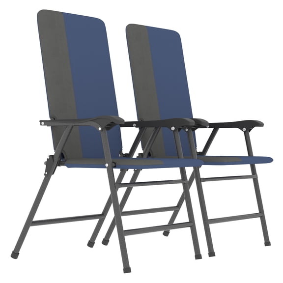 Folding Patio Chairs Set of 2, High Back Lawn Chairs, Padded Camping Chairs with Armrests, 600D Fabric, Dark Blue, Portable Outdoor Seating