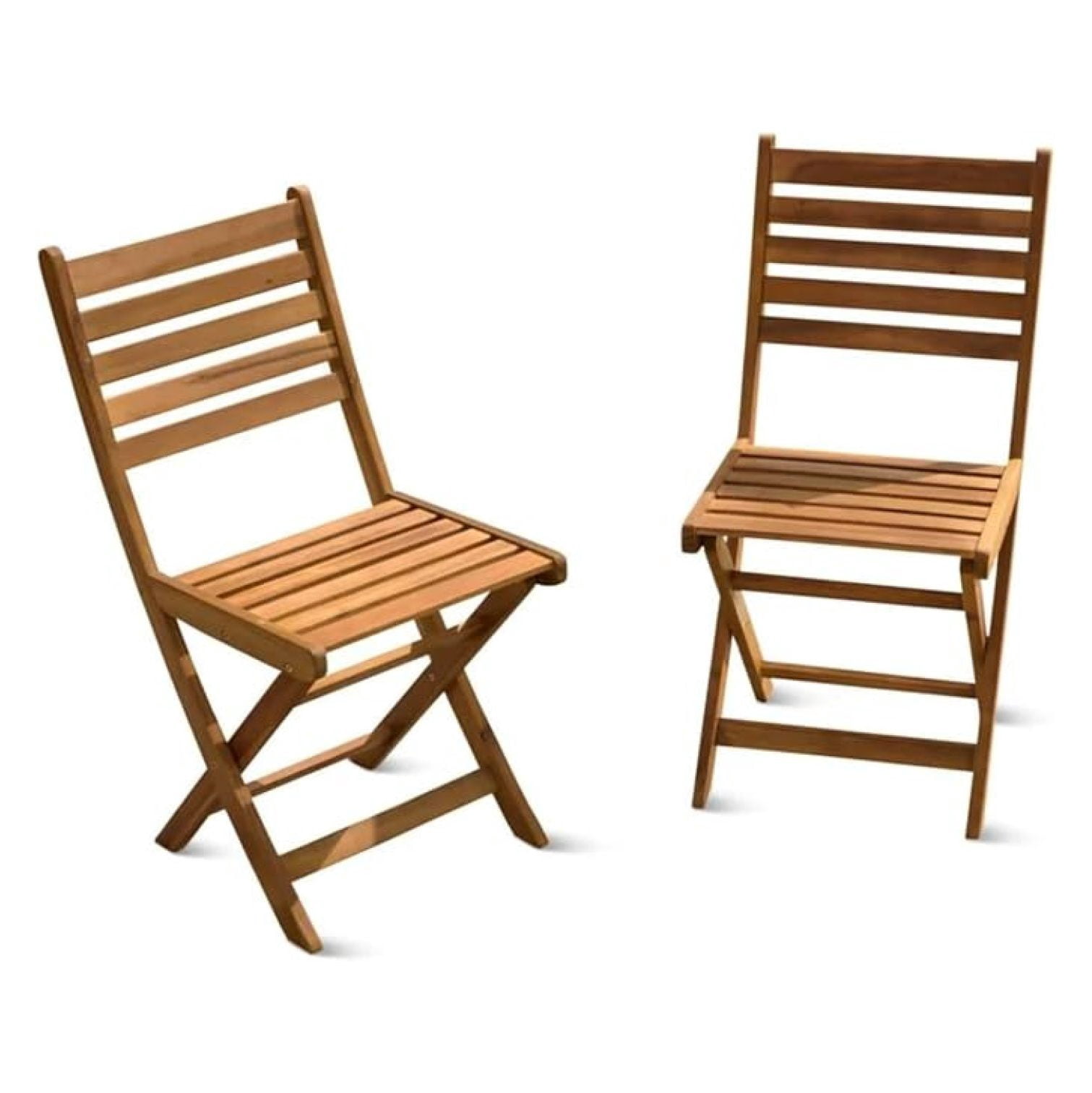 Folding Patio Chairs Set of 2, Wood Outdoor Folding Chairs for Backyard, Balcony, Teak Finish - 15.5"W x 15.75"D x 32"H