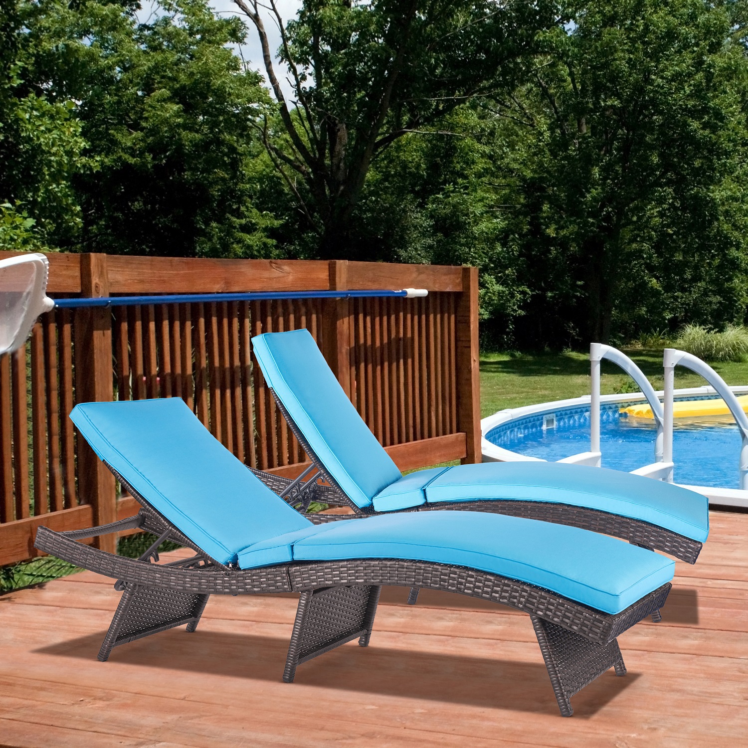 Folding Patio Wicker Chaise Lounge Chairs for Outside Set of 2 Rattan Sunbathing Chaise Lounge Chair Outdoor Assembled Reclining Sunbed Cushion Blue S Type Adjustable Backrest, No Assembly Required - image 1 of 7
