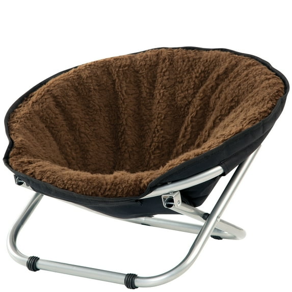 Folding Pet Cozy Chair & Portable Round Fold Out Elevated Cat Bed, Brown Fleece