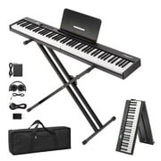Folding Piano Keyboard, Portable Full Size 88 Keys Keyboards Electric Piano with Stand, Sustain Pedal, Bluetooth for Beginner Kids Adult