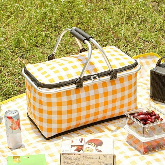 Folding Picnic Basket Large Capacity Outdoor Gift Camping Thermal Bag Handheld Aluminium Foil Thickened Fabric Car Picnic Bag Storage Bag Storage, Leodye Back to School Season Clearance Special Offers