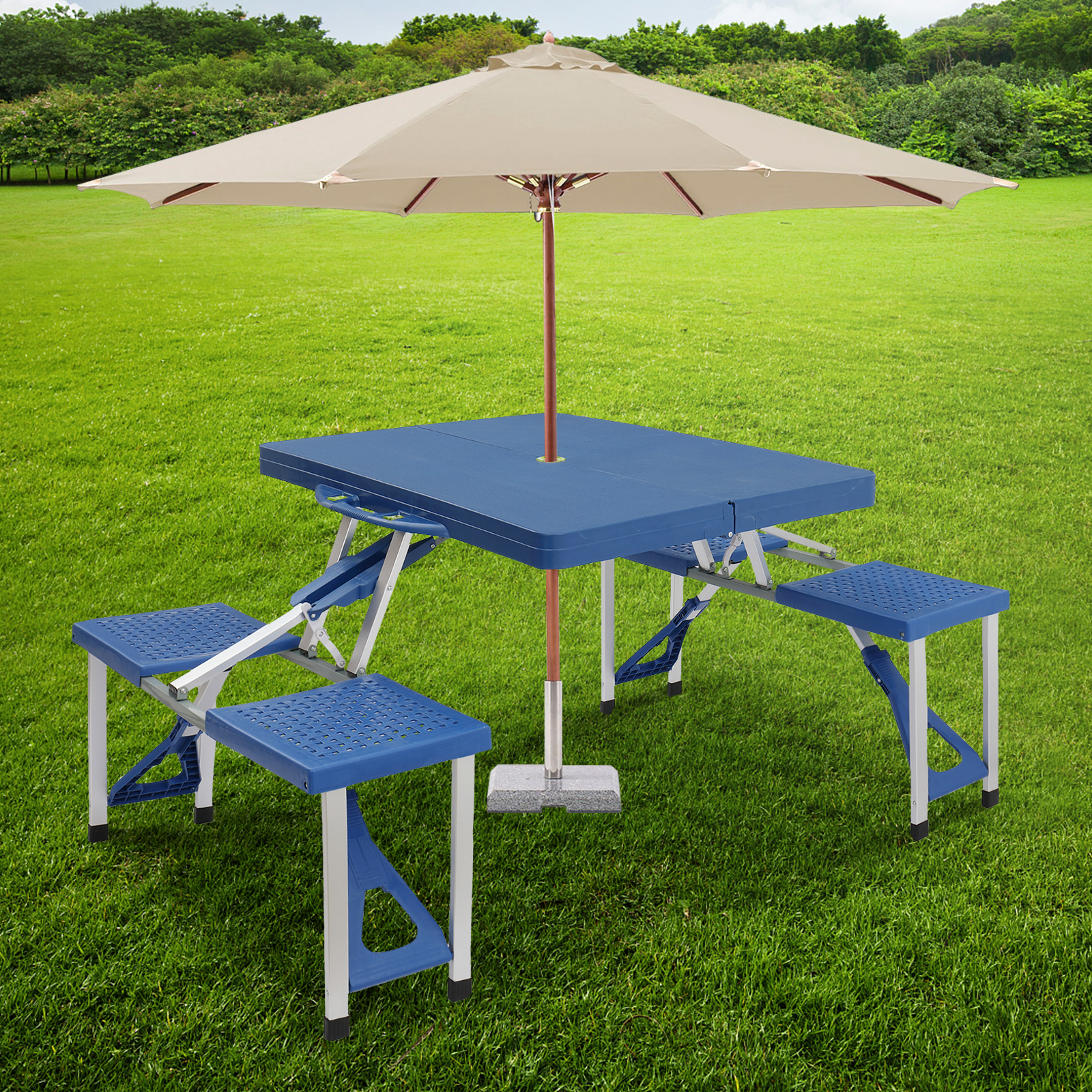 Folding Picnic Table, Outdoor Table and Chair Set with 4 Seaters and 220lbs Weight Capacity for Travel Patio Lawn Garden - image 1 of 10