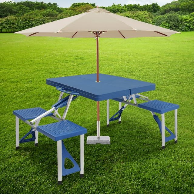 Folding Picnic Table, Outdoor Table and Chair Set with 4 Seaters and 220lbs Weight Capacity for Travel Patio Lawn Garden