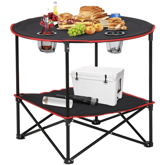Folding Picnic Table Portable Outdoor Camping Table with 4 Cup Holders and Bags