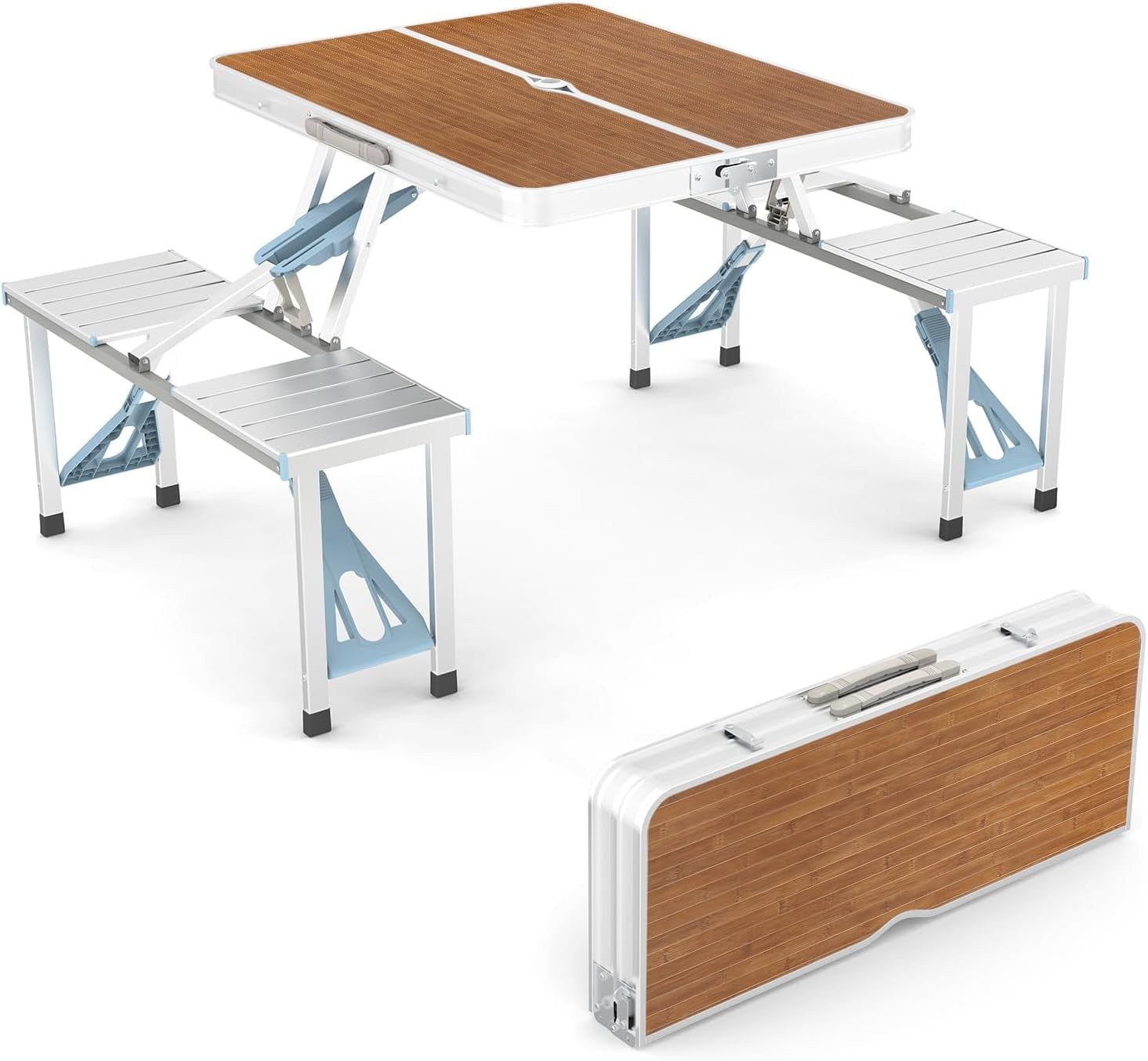 Folding Picnic Table with Umbrella Hole, Portable Picnic Table for BBQ