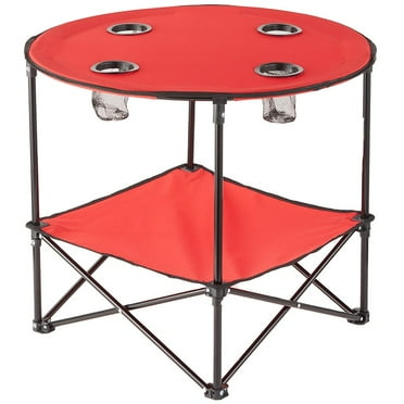 Folding Picnic Table with Shelf Portable Drink Holders Storage Sports Tote Bag (Red)