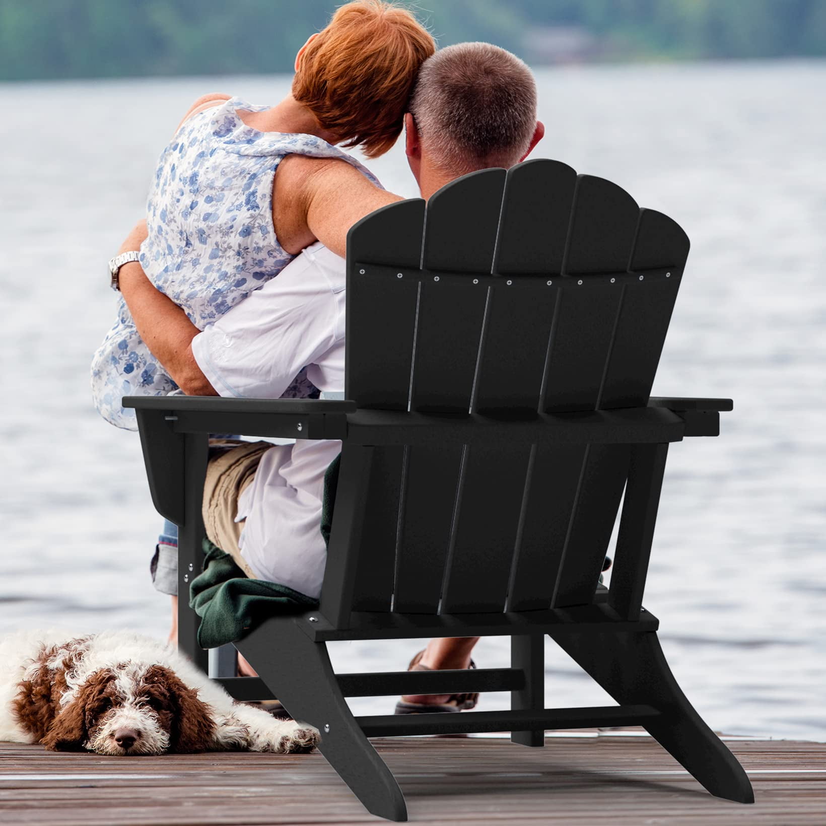 Folding Plastic Outdoor Patio Adirondack Chair，Black