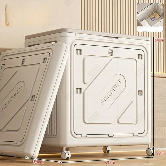 Folding Plastic Storage Box, Storage Bin With Lid And Wheels Large Capacity Foldable Plastic Storage Box with Lid & Wheels - Dustproof Movable Organizer for Clothes, Blankets (Home/Office/Dormitory)