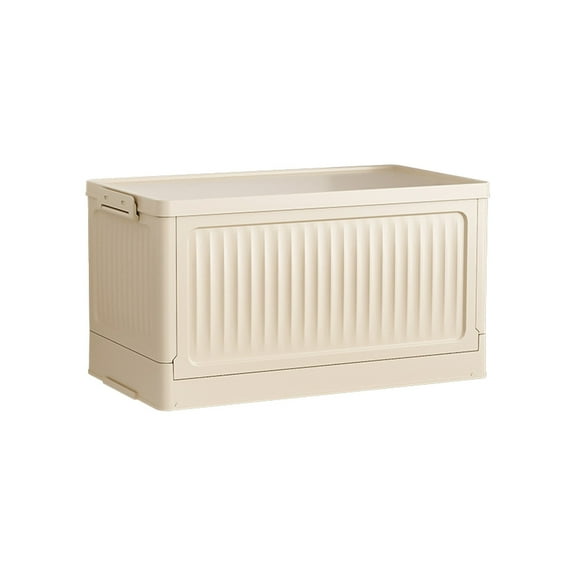 Folding Plastic Storage Crate with Lid, Rectangle Pulley Box Organizer for Indoor and Outdoor, White, Small Size