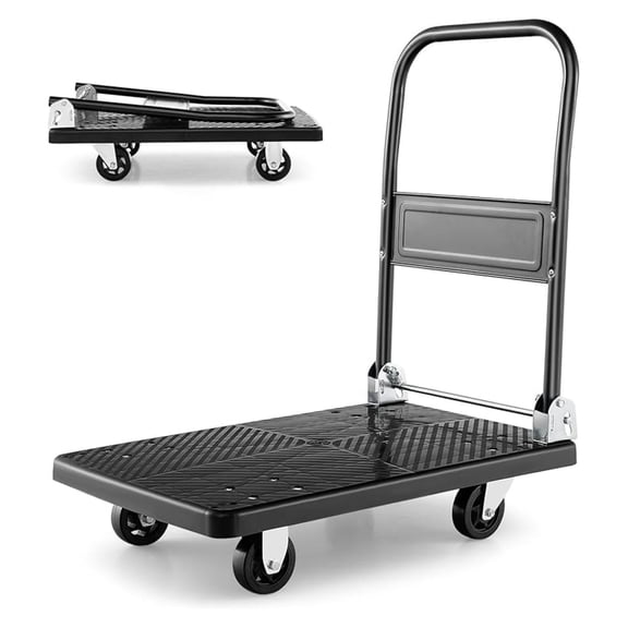 Folding Platform Push Cart Dolly 28x19" 440lb Capacity Moving Flatbed Warehouse w/Swivel Wheels