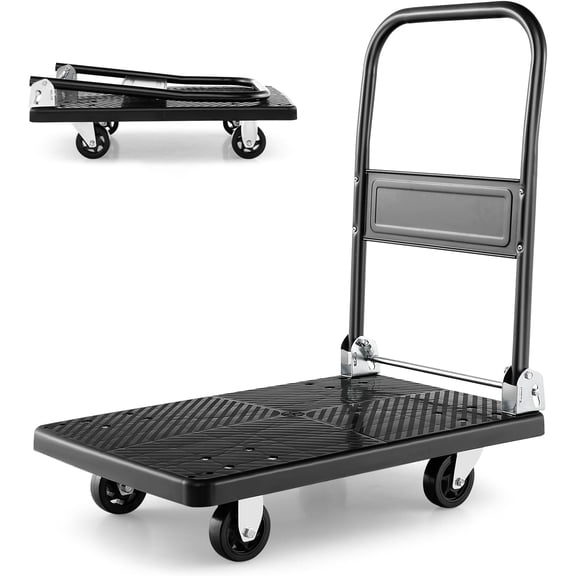 Folding Platform Truck, Push Cart Dolly with 360 Swivel Wheels & 440lb Weight Capacity, Moving Hand Truck, Foldable Flatbed Cart, Push Cart Dolly for Loading and Easy Storage (28" x 19")