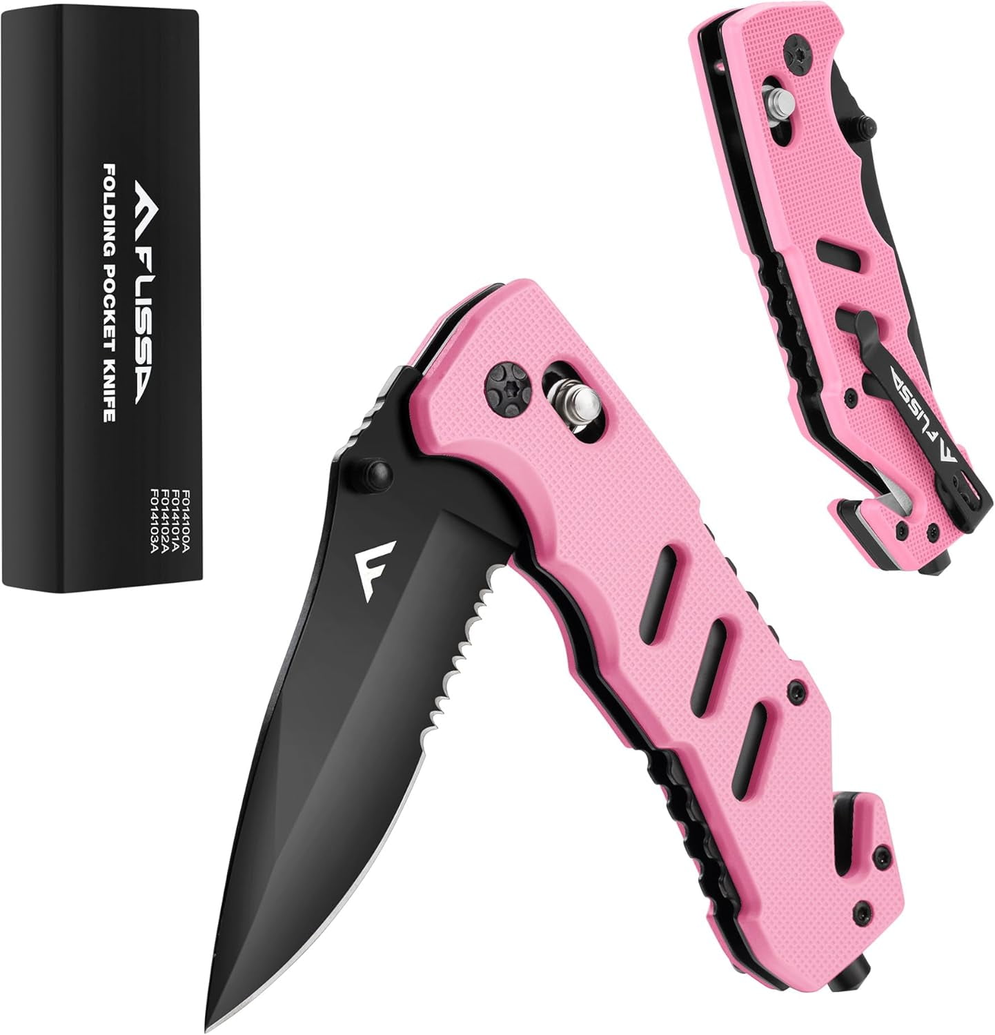 Folding Pocket Knife with Clip, Glass Breaker and Seatbelt Cutter, Survival for Emergency Rescue Situations, EDC Tactical, Hunting, Camping, Outdoor, Unique Gifts Dad, Father-Pink