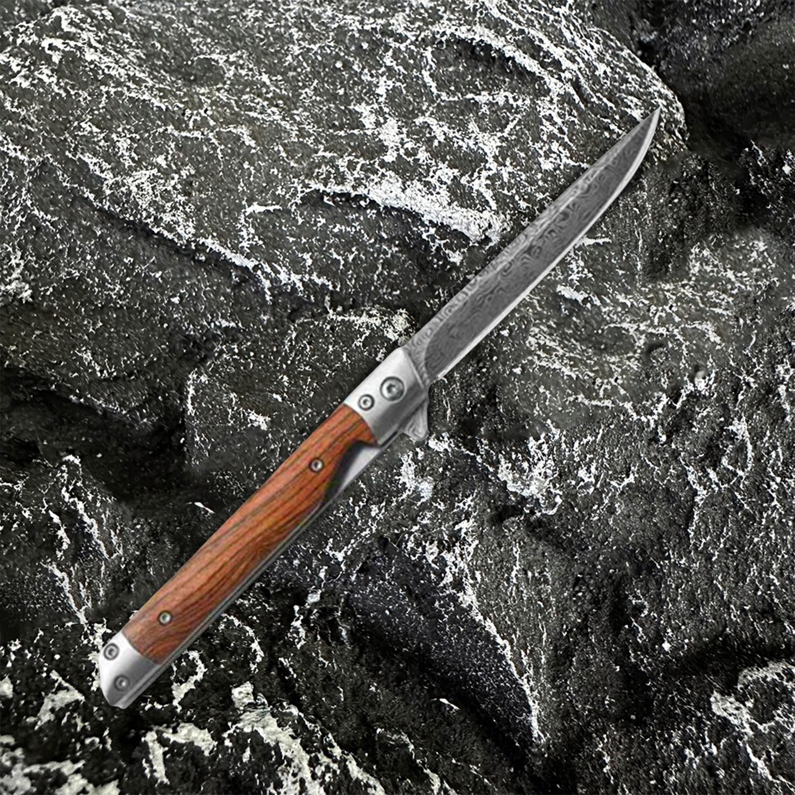 Folding Pocket Knife, Damascus Survival Knife, Sandalwood Handle, 8 ...