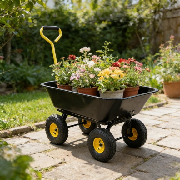 Folding Poly Garden Dump Truck with Steel Frame 10-Inch Pneumatic Tires Heavy Duty Outdoor Yard Cart for Soil Fertilizer Transport Black