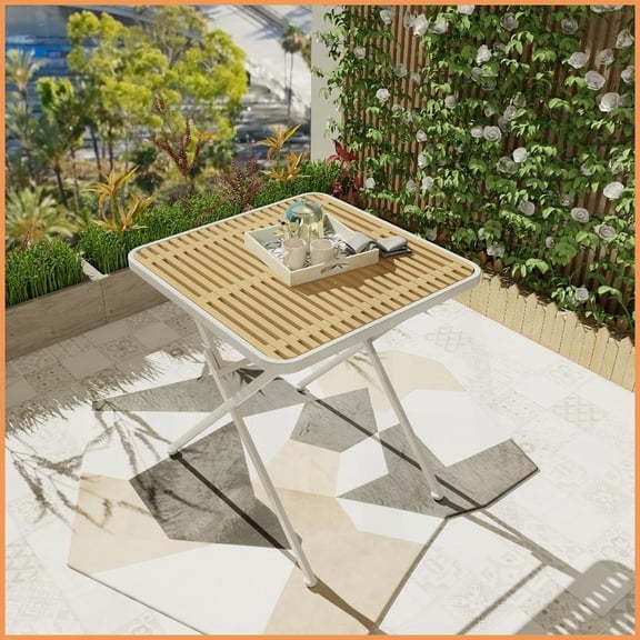 Folding Polypropylene & Metal Coffee Table for Indoor/Outdoor Use, Easy-Clean & All-Weather Durable