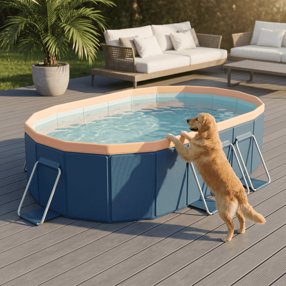 Folding Pool, 7FT Above Ground Swimming Pool for Kids and Family, Non-Inflatable Kiddie Pool for Outdoor Backyard Garden, Portable Hard Plastic PVC Backyard Water Pond, 2.1m