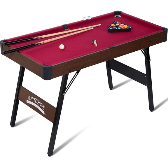 Folding Pool Table, Portable Billiard Game Tables for Kids and Adults, Mini Pool Table with Locking Legs, Adjustable Feet, Balls, Cues, Triangle, Chalk, Brush