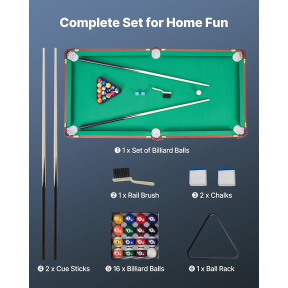 Folding Pool Table, Portable Billiards Tables, Foldable Space-Saving Entertainment Game Set Includes Ball, Cue, Rack, Chalk, Brush, Brown with Blue Cloth, for Family Use, Recreation Room