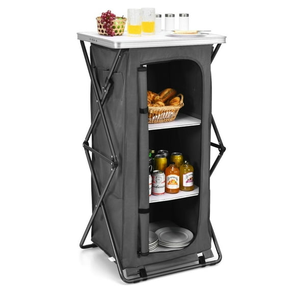 Folding Pop-Up Cupboard Compact Camping Storage Cabinet w/ Bag Large Size