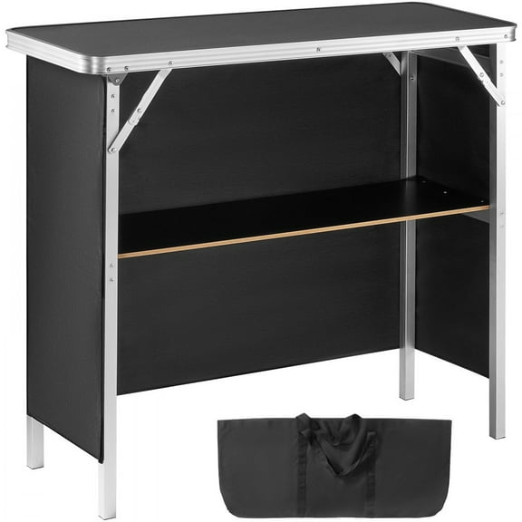 Folding Portable Bar Table,Trade Show Podium with Carrying Case, Storage Shelf & Black Skirt for Indoor, Outdoor, Party, Picnic,38.39" x 15.16" x 34.25"