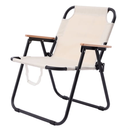 Folding Portable Camping Chair, Metal and Fabric Outdoor Chair for Patio Lawn Lounge off-White