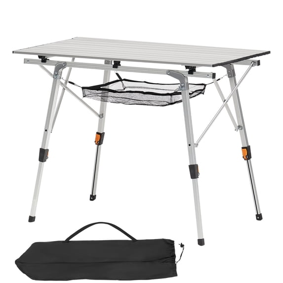 Folding Portable Camping Table Aluminum Roll Up Top with Mesh Layer Height Adjustable Outdoor Picnic Table for Camping Beach Backyard Hiking and BBQ