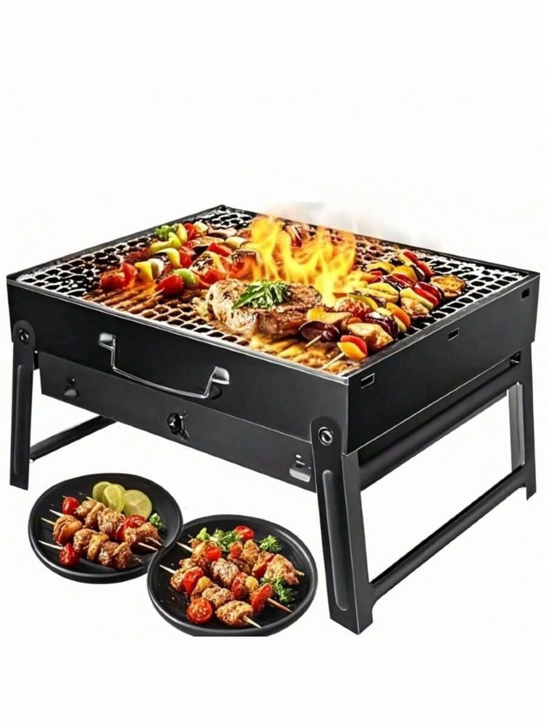 Folding Portable Charcoal Grill, Smoker Stainless Steel BBQ Grill 17.5''*11.5", Small Desk Tabletop Outdoor Barbecue Grill For Camping Picnics Garden Beach Party