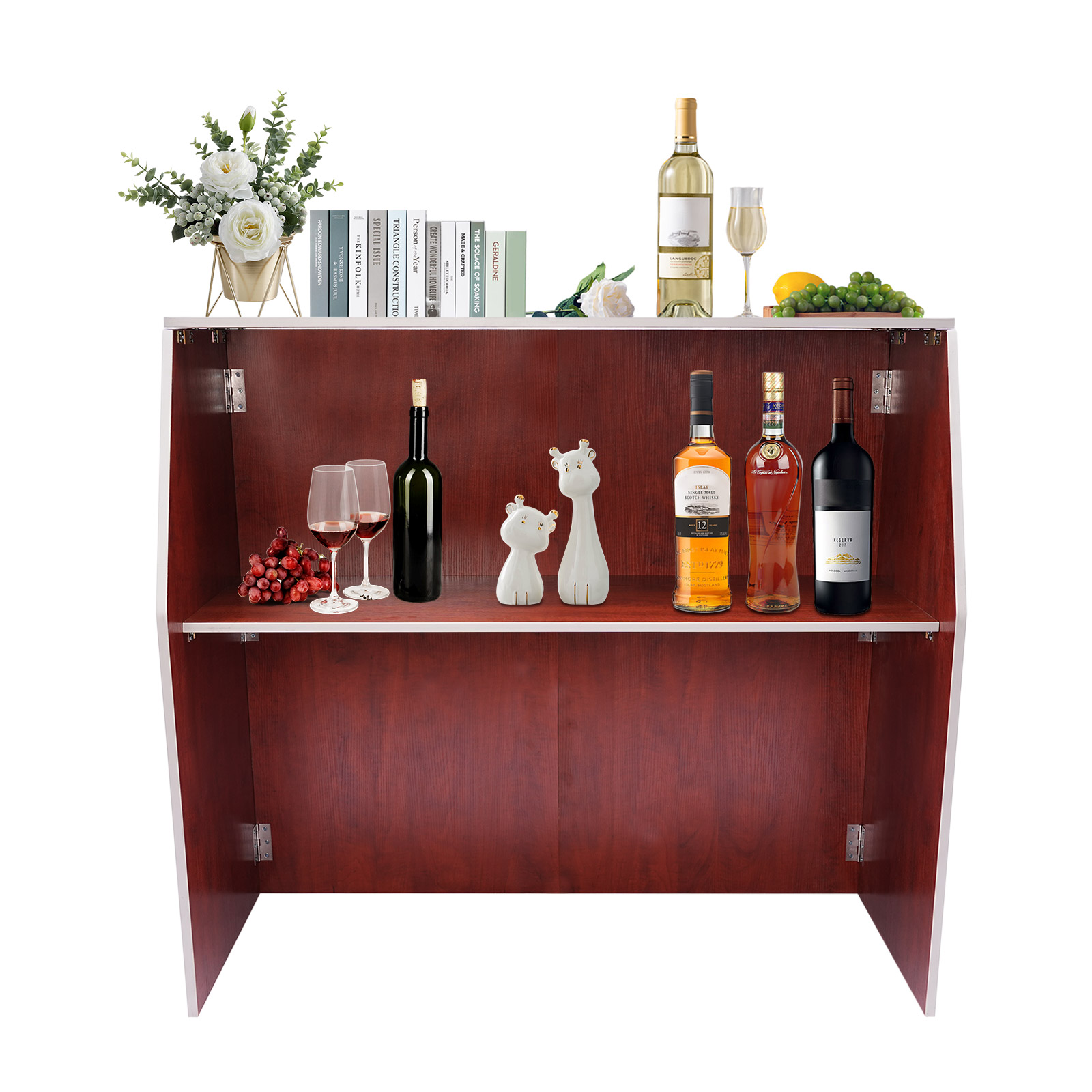 Folding Portable Event Bar with Top and Middle Shelves, Mobile Foldable ...