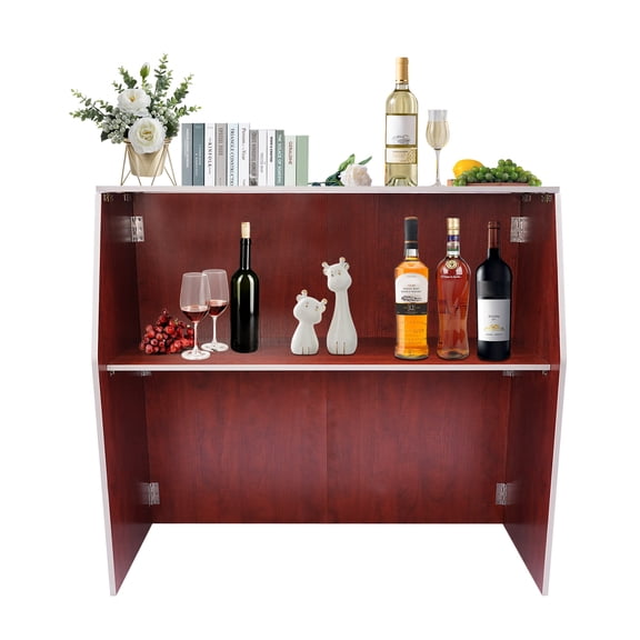 Folding Portable Event Bar with Top and Middle Shelves, Mobile Foldable Portable Bar Table for Parties and Events, Mobile Bartender Station