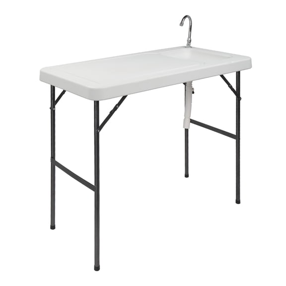 Folding Portable Fish Fillet, Hunting & Cutting Table with Sink Faucet, HDPE Top, Powder-Coated Steel Frame, 46 x 24 x 37 in