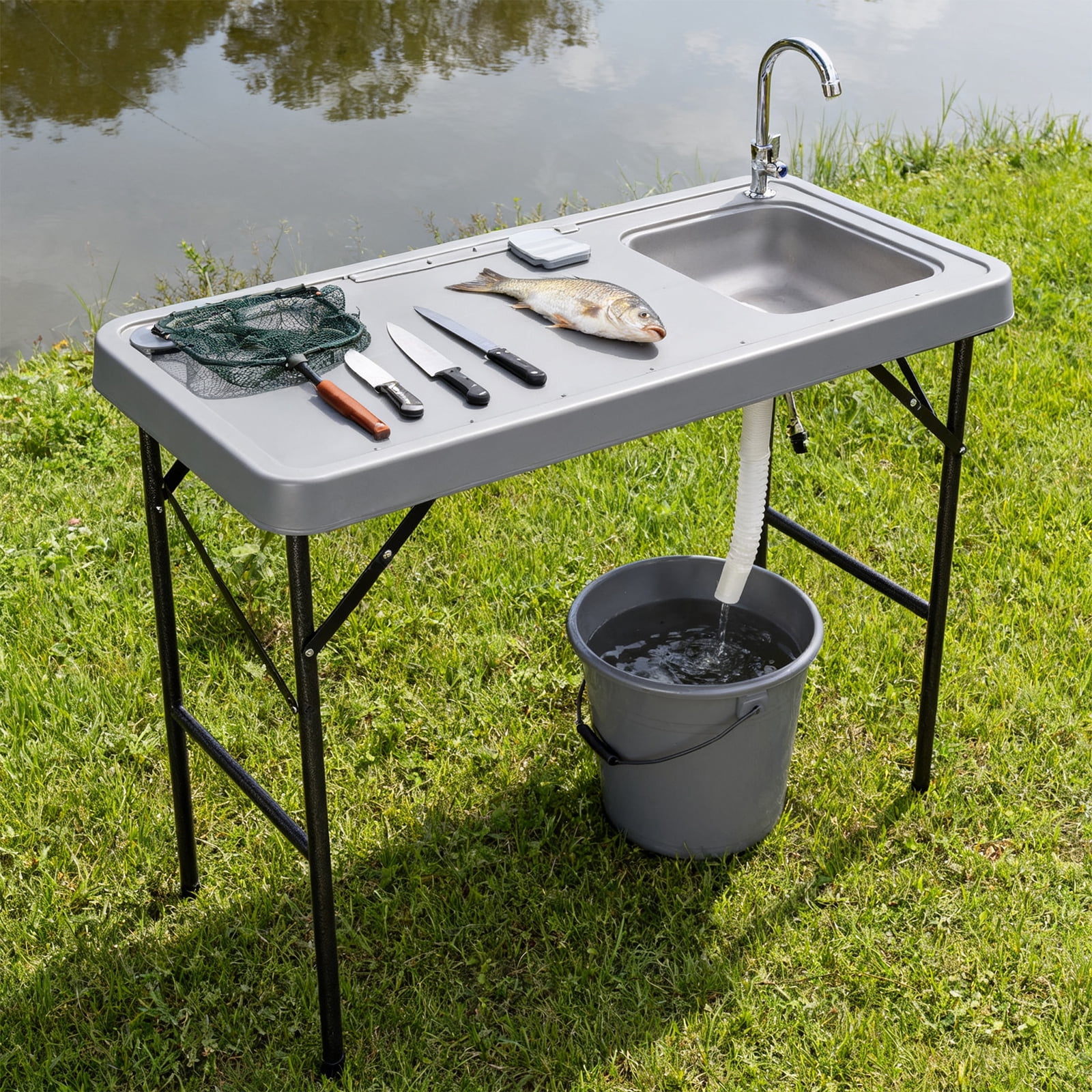 Folding Portable Fish Fillet & Hunting & Cutting Table with Sink Faucet